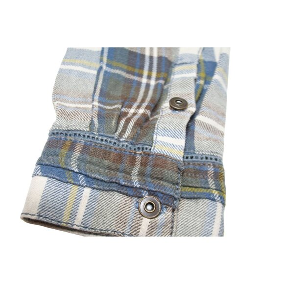 Free People Womens Medium Flannel Tunic Plaid Blue Tan Oversize Raw Hem Boho - Picture 5 of 11